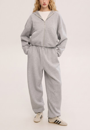 Grey melange fleece-lined shorted hoodie